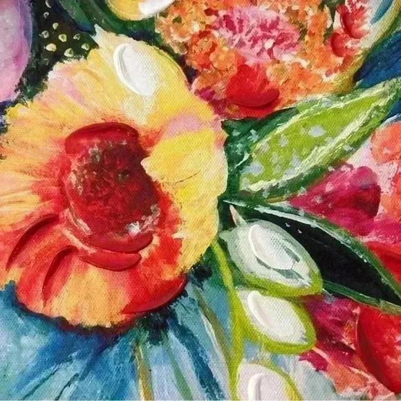 11x11 inch framed floral painted canvas - Picture 2 of 2